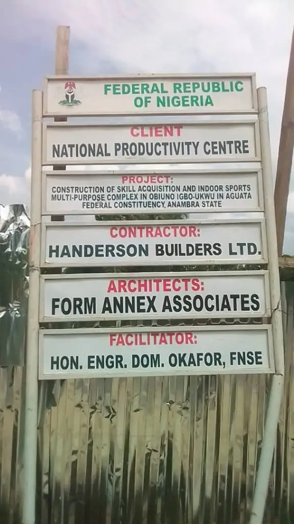 Hon, Eng.Dominic Okafor's, FNSE. Skill Acquisition and indoor sports multi-purpose complex in Obiuno Igbo-Ukwu in Aguata Federal Constituency of Nigeria, Anambara State.